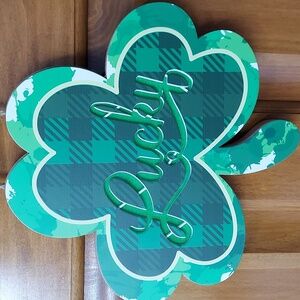 - Green Shamrock "Lucky" Light Up Plaque Festive Wall Hanging, Like New